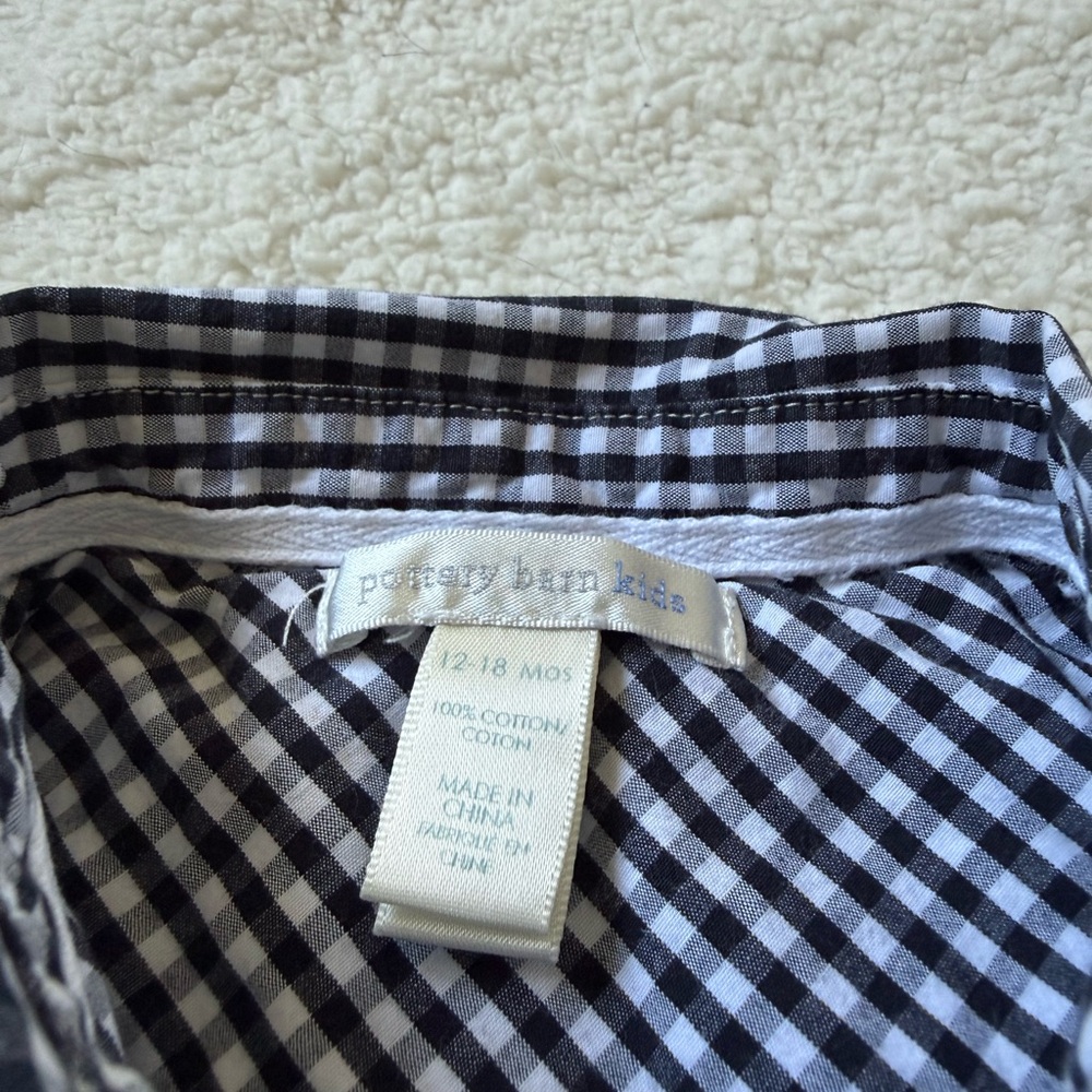Pottery Barn Kids Black & White Gingham Baby Romper 100% Cotton 12-18 months - Picture 2 of 5